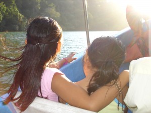 2 mayan girls headed home on boat