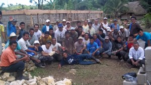 Mayan village men constructing new school