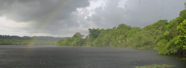 Rainbow over lagoon in Lagunita Salvador